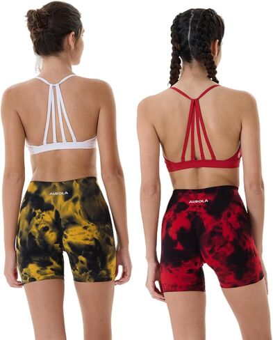 AUROLA Dream Tie Dye Workout Shorts for Women Seamless Scrunch Soft Active Shorts,Deep Red Tie Dye,S in Kuwait
