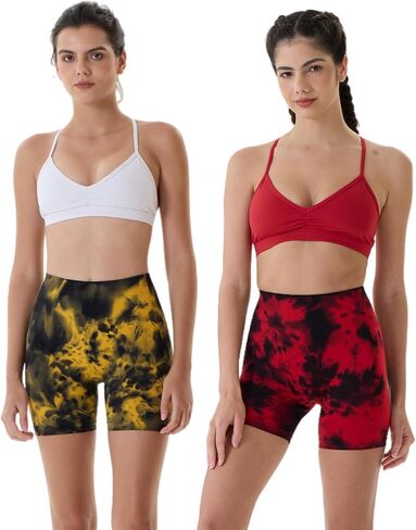 AUROLA Dream Tie Dye Workout Shorts for Women Seamless Scrunch Soft Active Shorts,Deep Red Tie Dye,S in Kuwait