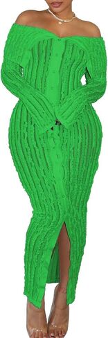 Sexy Button Down Dresses for Women Date Night Off Shoulder See Through Mesh Ruffle Bodycon Maxi Dress in Saudi Arabia