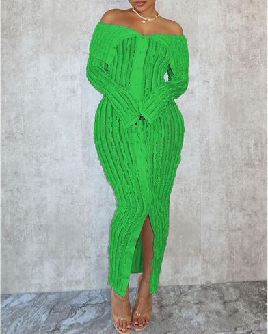 Sexy Button Down Dresses for Women Date Night Off Shoulder See Through Mesh Ruffle Bodycon Maxi Dress in Saudi Arabia
