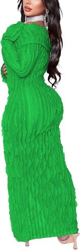 Sexy Button Down Dresses for Women Date Night Off Shoulder See Through Mesh Ruffle Bodycon Maxi Dress in Saudi Arabia