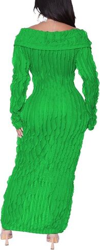 Sexy Button Down Dresses for Women Date Night Off Shoulder See Through Mesh Ruffle Bodycon Maxi Dress in Saudi Arabia