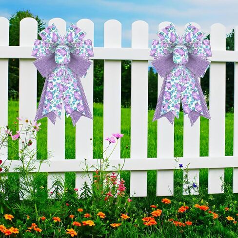 2Rolls Spring Flowers Ribbons Wired Edge Ribbon Wreath Bow, 2.5"×10 Yard Wired Edge Ribbons Burlap Ribbon Beautiful Floral Roses Craft Ribbons Gift Wrapping DIY Handicrafts Decorations in Kuwait