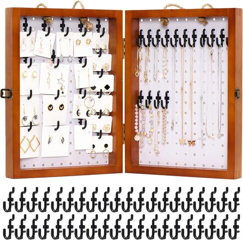 Folding Peg Board Display Stand For Vendors Included 40 Hooks - Jewelry Display For Craft Show - Tabletop Pegboard Earring Display For Vendor Events - Necklace Display Rack For Selling (Black) in Kuwait