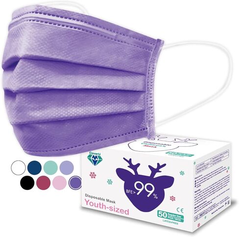 Medtecs Kids Face Mask Disposable - 2 Sizes Option (Child/Youth) 50 PCs - Comfy 3-Ply Breathable Children Masks, The Better & Safer Choice - Youth | Cobalt Blue in Kuwait