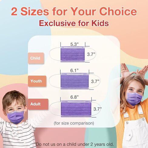 Medtecs Kids Face Mask Disposable - 2 Sizes Option (Child/Youth) 50 PCs - Comfy 3-Ply Breathable Children Masks, The Better & Safer Choice - Youth | Cobalt Blue in Kuwait