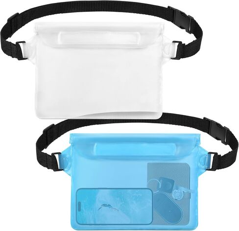 2-Pack Waterproof Pouch with Adjustable Waist Strap, Waterproof Dry Bag, Keeps Cell Phones and Valuables Safe and Dry, Perfect for Kayaking, Beach, Camping and Swimming (Black + Red) in Saudi Arabia
