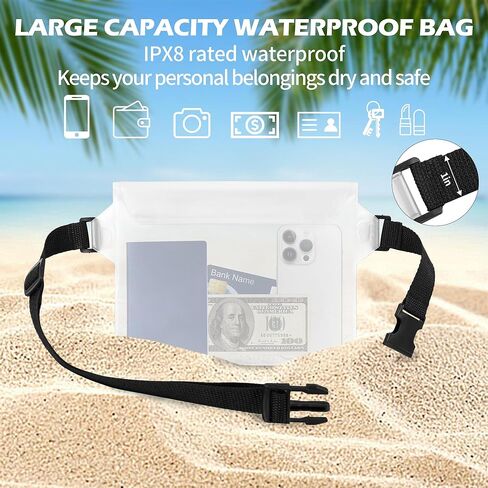 2-Pack Waterproof Pouch with Adjustable Waist Strap, Waterproof Dry Bag, Keeps Cell Phones and Valuables Safe and Dry, Perfect for Kayaking, Beach, Camping and Swimming (Black + Red) in Saudi Arabia