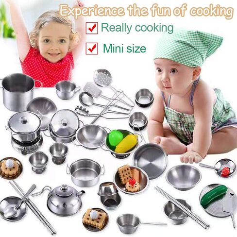 Mini Stainless Steel Kitchen Toys Cooking Utensils Set - Pretend Play Pots Pans Toy Cookware Kits for Kids Cooking Utensil Set ,Role Play Educational Toys for Toddlers (Color Paper Box Packaging) in Saudi Arabia