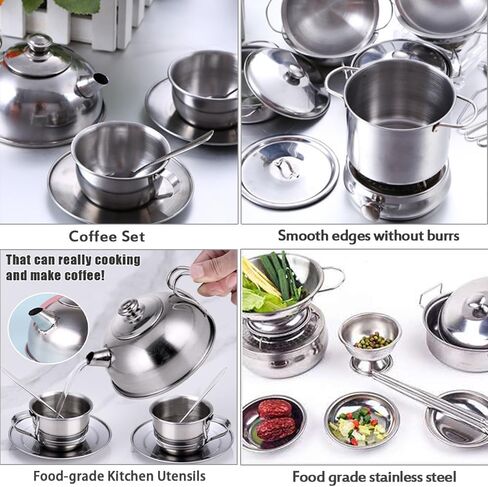 Mini Stainless Steel Kitchen Toys Cooking Utensils Set - Pretend Play Pots Pans Toy Cookware Kits for Kids Cooking Utensil Set ,Role Play Educational Toys for Toddlers (Color Paper Box Packaging) in Saudi Arabia
