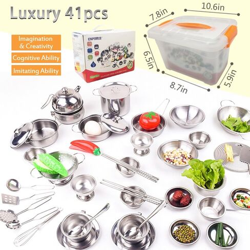 Mini Stainless Steel Kitchen Toys Cooking Utensils Set - Pretend Play Pots Pans Toy Cookware Kits for Kids Cooking Utensil Set ,Role Play Educational Toys for Toddlers (Color Paper Box Packaging) in Saudi Arabia