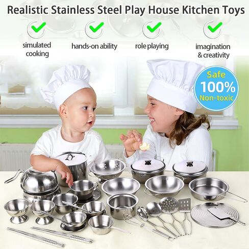 Mini Stainless Steel Kitchen Toys Cooking Utensils Set - Pretend Play Pots Pans Toy Cookware Kits for Kids Cooking Utensil Set ,Role Play Educational Toys for Toddlers (Color Paper Box Packaging) in Saudi Arabia