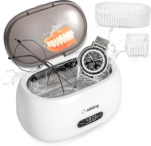 منظف ​​المجوهرات بالموجات فوق الصوتية من Adiding، منظف النظارات الحلقية الصوتية 650 مل، آلة تنظيف أطقم الأسنان الاحترافية مع 5 مؤقتات رقمية، وضع ديغا 45 كيلو هرتز، آلة تنظيف العملات المعدنية المحمولة، ساعة الأقراط والقلائد in Kuwait