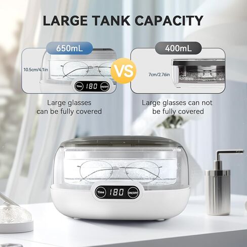 منظف ​​المجوهرات بالموجات فوق الصوتية من Adiding، منظف النظارات الحلقية الصوتية 650 مل، آلة تنظيف أطقم الأسنان الاحترافية مع 5 مؤقتات رقمية، وضع ديغا 45 كيلو هرتز، آلة تنظيف العملات المعدنية المحمولة، ساعة الأقراط والقلائد in Kuwait