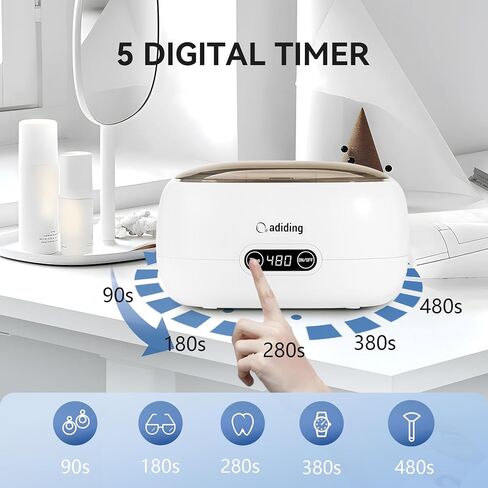 منظف ​​المجوهرات بالموجات فوق الصوتية من Adiding، منظف النظارات الحلقية الصوتية 650 مل، آلة تنظيف أطقم الأسنان الاحترافية مع 5 مؤقتات رقمية، وضع ديغا 45 كيلو هرتز، آلة تنظيف العملات المعدنية المحمولة، ساعة الأقراط والقلائد in Kuwait