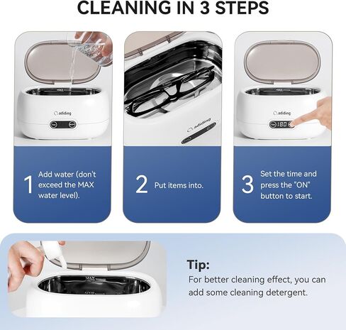منظف ​​المجوهرات بالموجات فوق الصوتية من Adiding، منظف النظارات الحلقية الصوتية 650 مل، آلة تنظيف أطقم الأسنان الاحترافية مع 5 مؤقتات رقمية، وضع ديغا 45 كيلو هرتز، آلة تنظيف العملات المعدنية المحمولة، ساعة الأقراط والقلائد in Kuwait
