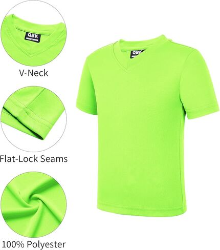 QBK 2T to Youth Neon T Shirt Kids Rash Guard UPF 50+ V-Neck Dry Fit Athletic Short Sleeve Shirts for Boys and Girls in Kuwait