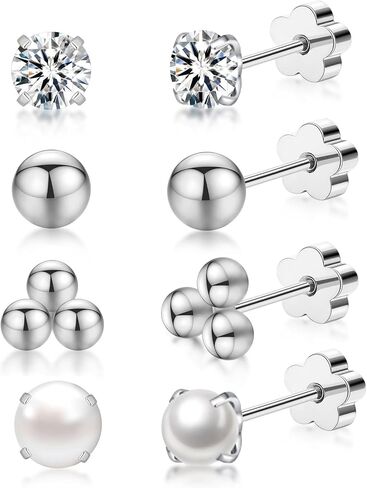 4Pairs Crystal Ball Stud Earrings for Women Hypoallergenic Stainless Steel Flat Back Stud Earrings Sparkly Cubic Zirconia Disco Ball Earrings Set 3 4 5 6 MM in Saudi Arabia