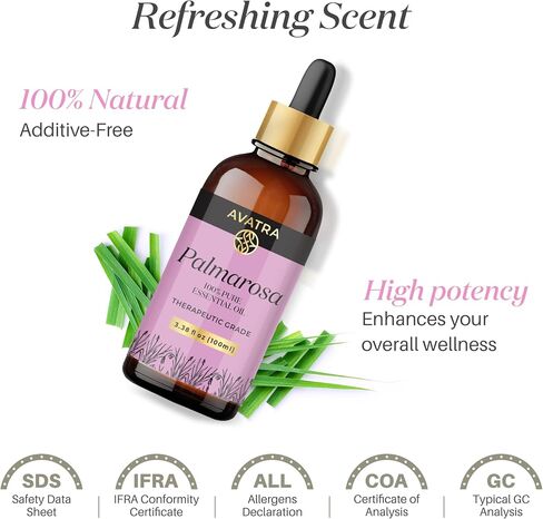 Avatra Rose Essential Oil for Diffuser, Perfume, Skin, Hair, Aromatherapy | Pure & Natural Essential Oil for Massage, Bath, Soap, Candles | Premium Grade with Glass Dropper- 3.38 Fl Oz in Saudi Arabia