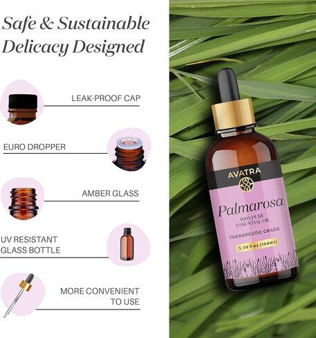 Avatra Rose Essential Oil for Diffuser, Perfume, Skin, Hair, Aromatherapy | Pure & Natural Essential Oil for Massage, Bath, Soap, Candles | Premium Grade with Glass Dropper- 3.38 Fl Oz in Saudi Arabia