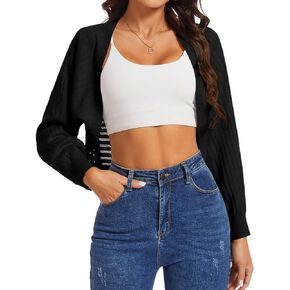 Genhoo Open Front Bolero Shrug for Women Long Sleeve Cropped Cardigan Sweaters Crochet Dressy Cardigans for Dresses