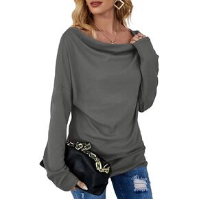 LYANER Women's Casual Loose Cowl Neck Ruched Stretch Long Sleeve Blouse Shirt Top
