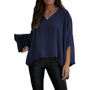 Vrtige Women's Casual V Neck Batwing Long Sleeve Blouse Shirt Tunic Top