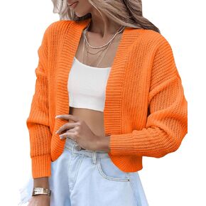 Foonid Women's Long Sleeve Cropped Cardigan Open Front Lightweight Casual Knit Short Shrugs Sweater Coats