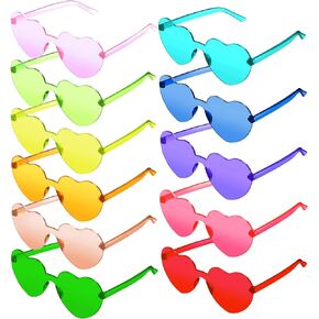 TOODOO 11 Pairs Heart Shaped Rimless Sunglasses Eyewear Heart Sunglasses Bachelorette Party Sunglasses Summer