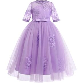 IDOPIP Flower Girl Lace Dress for Kids First Communion Wedding Party Dresses Pageant Bridesmaid Graduation Prom Tulle Gown