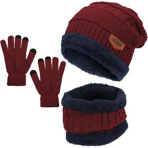 Zando Beanie Hats Fleece Neck Warmer Set Thick Fleece Lined Touch Screen Gloves Winter Hats Men Women