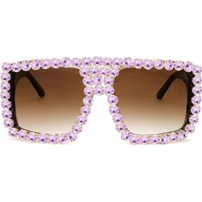 FEISEDY Square Diamond Sunglasses for Women Retro Fashion Shiny Rhinestone Sun Glasses B2916