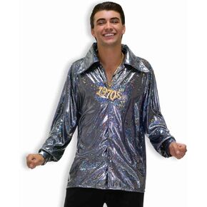 Forum Novelties Men's Plus-Size 70's Disco Fever Funkadelic Costume Shirt, Silver, Plus