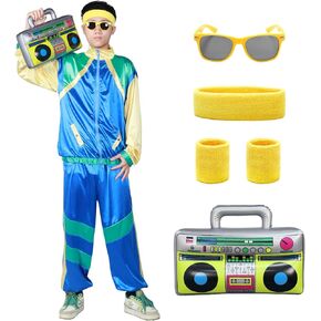 Fanskaty 80s Costume Retro Tracksuit 90s Hip Hop Costumes Shell Suit Party Dress for Adult Women and Men's