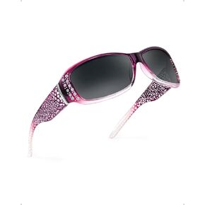 FIMILU Trendy Polarized Sunglasses for Women - Wrap Around UV400 Protection Shades with Bling Rhinestones