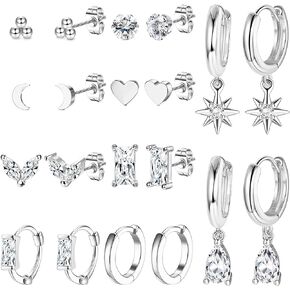 HAIAISO 10 Pairs 14K Gold Plated Huggies Hoop Studs Earrings for Women Small Dangle Hoop Earrings Gold Green Earrings Set for Multiple Piercing
