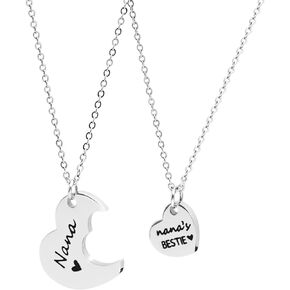 Meibai Gigi and Gigi's Bestie Necklace Set Matching Heart Pendant for Grandma Granddaughter Mimi Nana Necklace Grandma and Me Gift