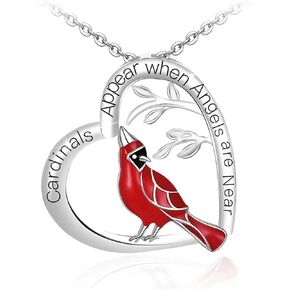 HMOOY Cardinal Necklace, Cardinals Appear When Angels Are Near Necklace Red Cardinal Pendant Necklace Angel Red Bird Cardinal Necklace Sympathy Jewelry for Women Girls