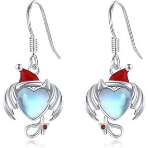 Moonstone Earrings Sterling Silver Devil Angel Dangle Earrings Heart Moonstone Drop Devil Jewelry Gifts for Women Girls Mother's Day