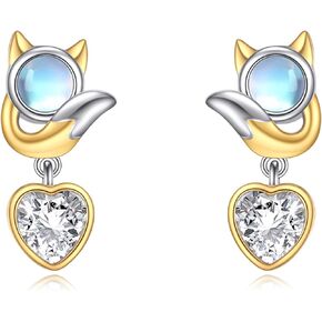 Cat/Fox/Frog Moonstone Earrings Sterling Silver Heart Studs Animal Jewelry Gifts for Women Girls