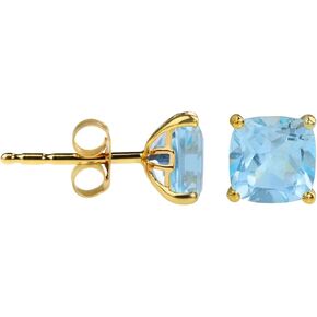 YoTreasure 10K 14K Yellow Gold and Gold Plated London Blue Topaz Moonstone Glass Filled Ruby Turquoise Labradorite Black Green Onyx Amehtyst Citrine Sky Blue Topaz Stud Earrings
