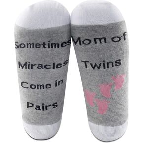 MBMSO 2 Pairs Twin Mom Socks Mom of Twins Gift for Mom Expecting Twins Gifts