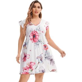 فستان AMZ PLUS نسائي صيفي مقاس كبير كاجوال بأكمام قصيرة ورقبة على شكل V فستان متوسط ​​الطول فضفاض مع جيوب in Kuwait