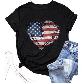 Women American Flag Shirts USA Flag Stars Stripes Graphic Blouse Patriotic Shirt 4th of July T Shirt Summer Tops Tee
