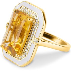 خواتم من الأحجار الكريمة على شكل مثمن كبير من ماكس + ستون للنساء مع المينا | خواتم من الذهب عيار 14 قيراط فوق الفضة الإسترلينية مضادة للحساسية مقاس 7 in Kuwait