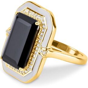 MAX + STONE Big Octagon Shape Gemstone Rings for Women with Enamel | 14k Gold over Sterling Silver Hypoallergenic Statement Rings in Size 7