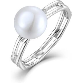 STARCHENIE Pearl Rings for Women Sterling Silver,7mm Pearl Cubic Zirconia Rings Band Engagement Rings for Women size 5-10
