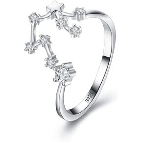 EleQueen Women's 925 Sterling Silver Cubic Zirconia Horoscope Zodiac 12 Constellat Ring Collection Birthday Gift, Valentine's Day/Mother's Day/Christmas Jewelry Gift for Girlfriend/Mom