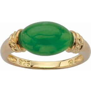 PalmBeach Yellow Gold-plated Sterling Silver Oval Shaped Genuine Green Jade Ring Sizes 6-10
