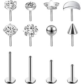 6ixGosh 16G/18G Threadless Push Pin Nose Rings Studs 316L Stainless Steel Labret Monroe Studs Flat Back for Earrings Cartilage Tragus Helix Stud Medusa Conch Piercing Jewelry